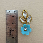 Sky Blue Gold Zari Crystal Leaf Floral Applique Patches – Pack of 25
