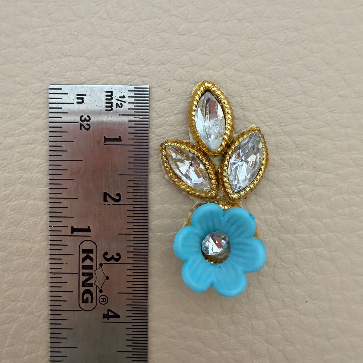 Sky Blue Gold Zari Crystal Leaf Floral Applique Patches – Pack of 25