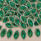 Emerald Green Beaded Rhinestone Patch – Hand-Embellished Sew-On Motif