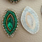 Emerald Green Beaded Rhinestone Patch – Hand-Embellished Sew-On Motif