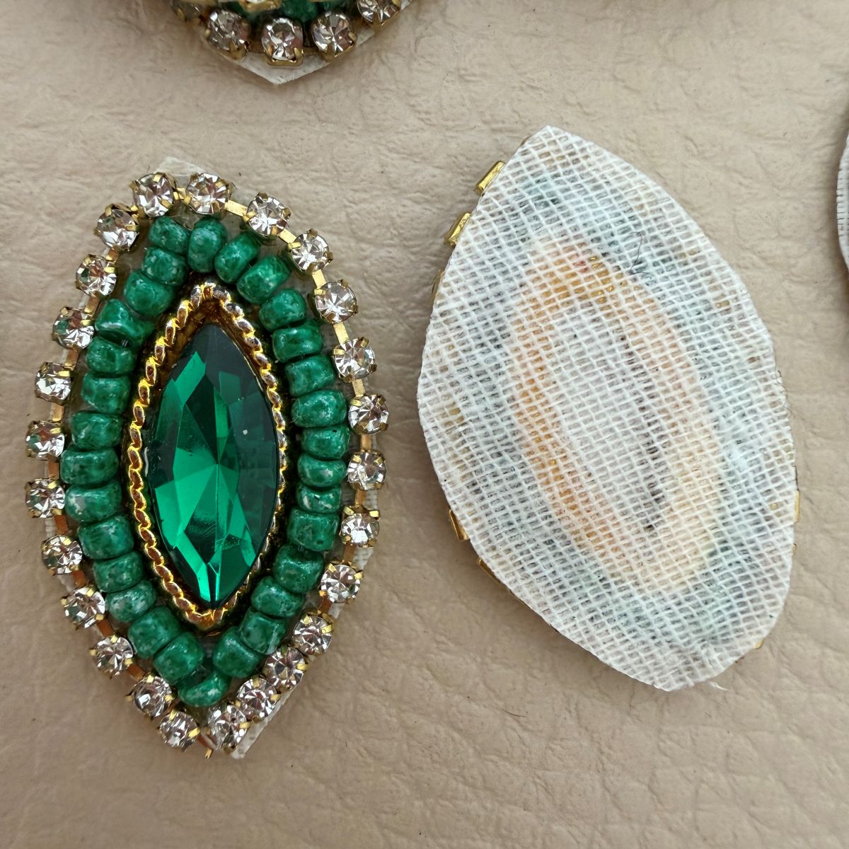 Emerald Green Beaded Rhinestone Patch – Hand-Embellished Sew-On Motif