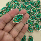Emerald Green Beaded Rhinestone Patch – Hand-Embellished Sew-On Motif