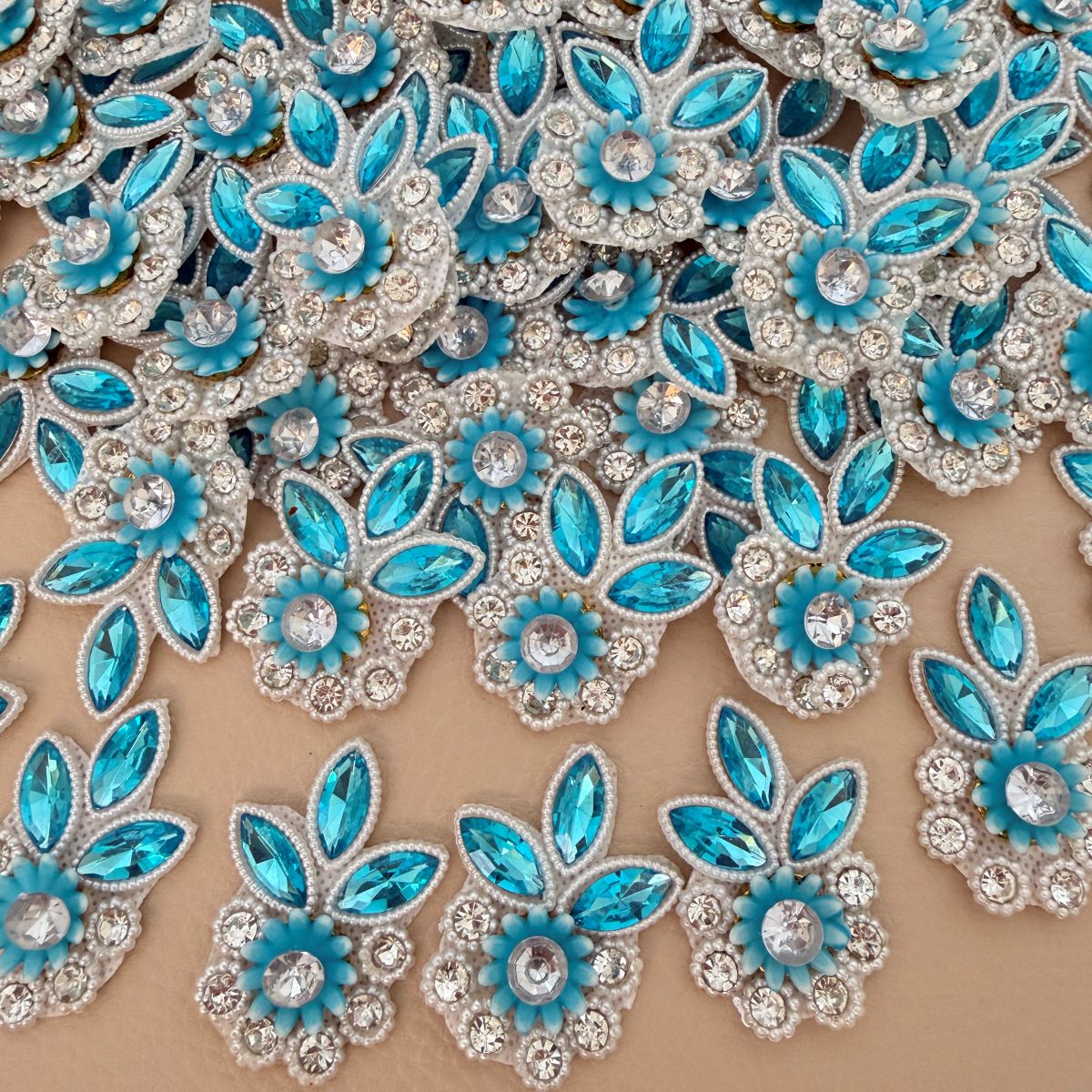 Sky Blue Crystal Rhinestone Floral Patch – Pearl & Marquise Embellishment