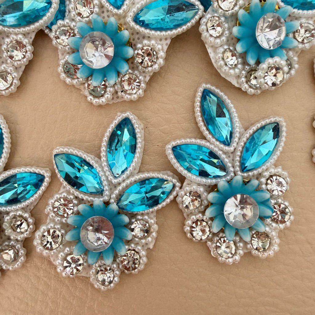 Sky Blue Crystal Rhinestone Floral Patch – Pearl & Marquise Embellishment
