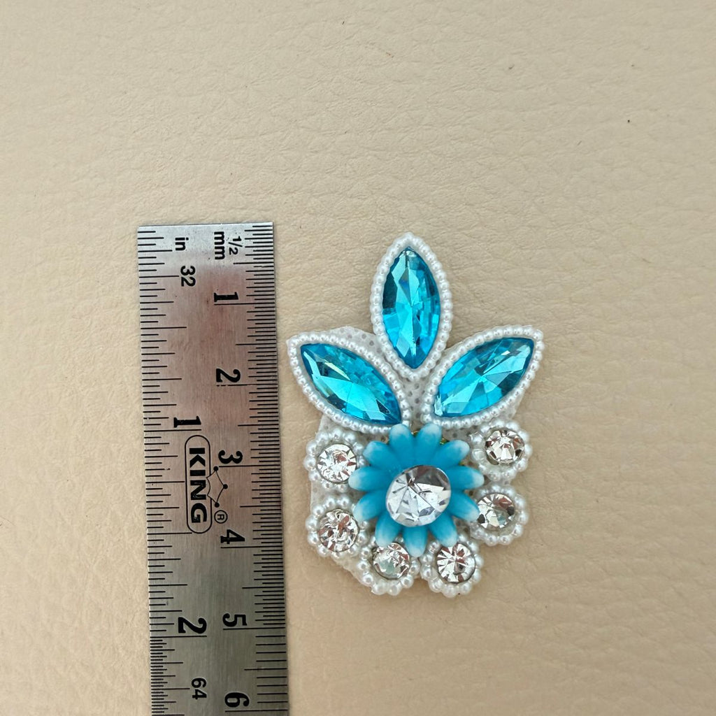 Sky Blue Crystal Rhinestone Floral Patch – Pearl & Marquise Embellishment