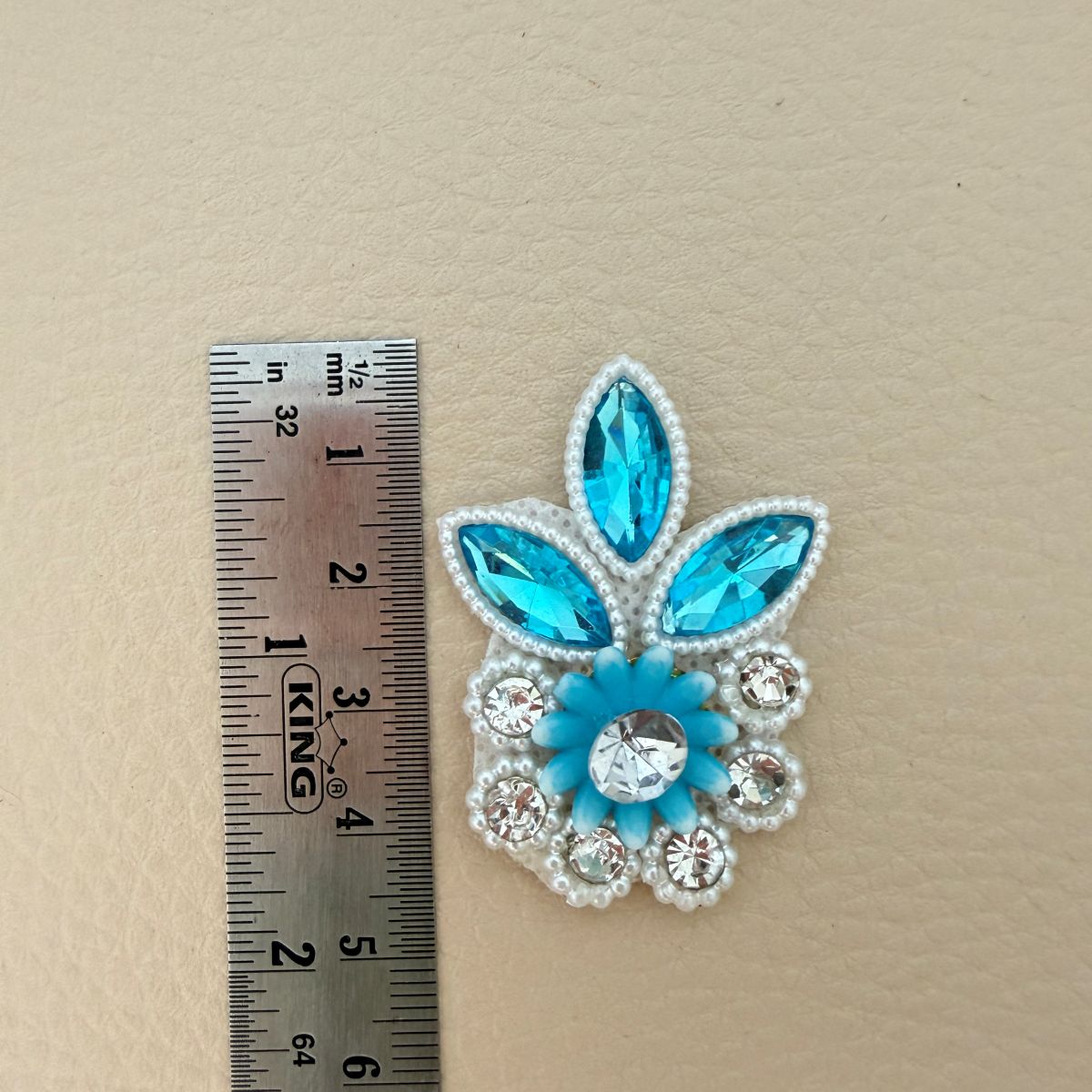 Sky Blue Crystal Rhinestone Floral Patch – Pearl & Marquise Embellishment