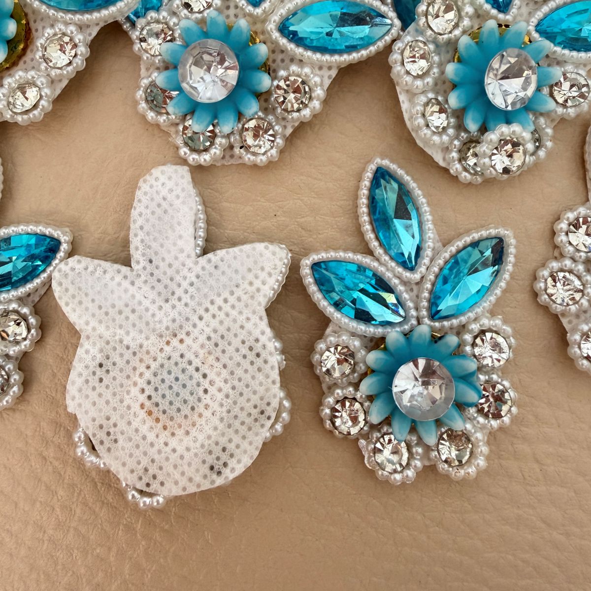 Sky Blue Crystal Rhinestone Floral Patch – Pearl & Marquise Embellishment