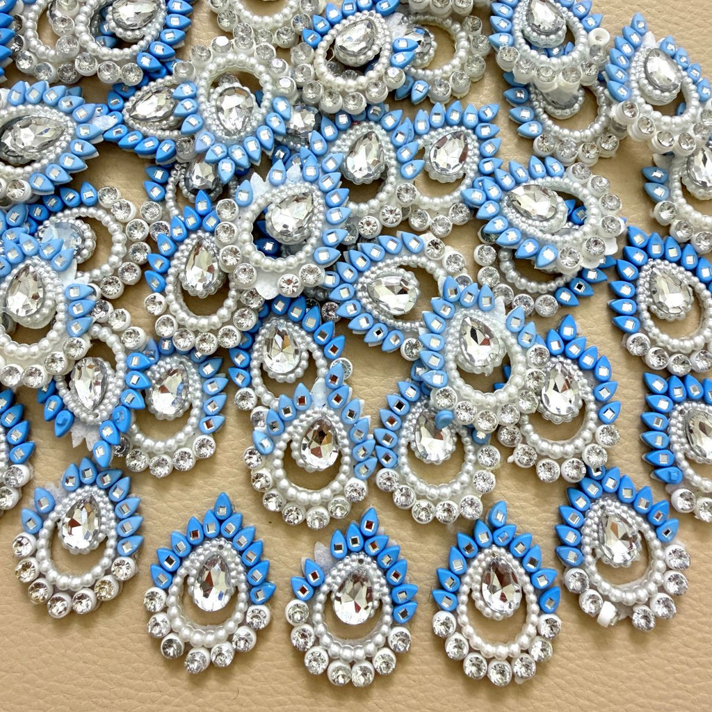 Blue Pearl Crystal Paisley Applique Patches – Pack of 10