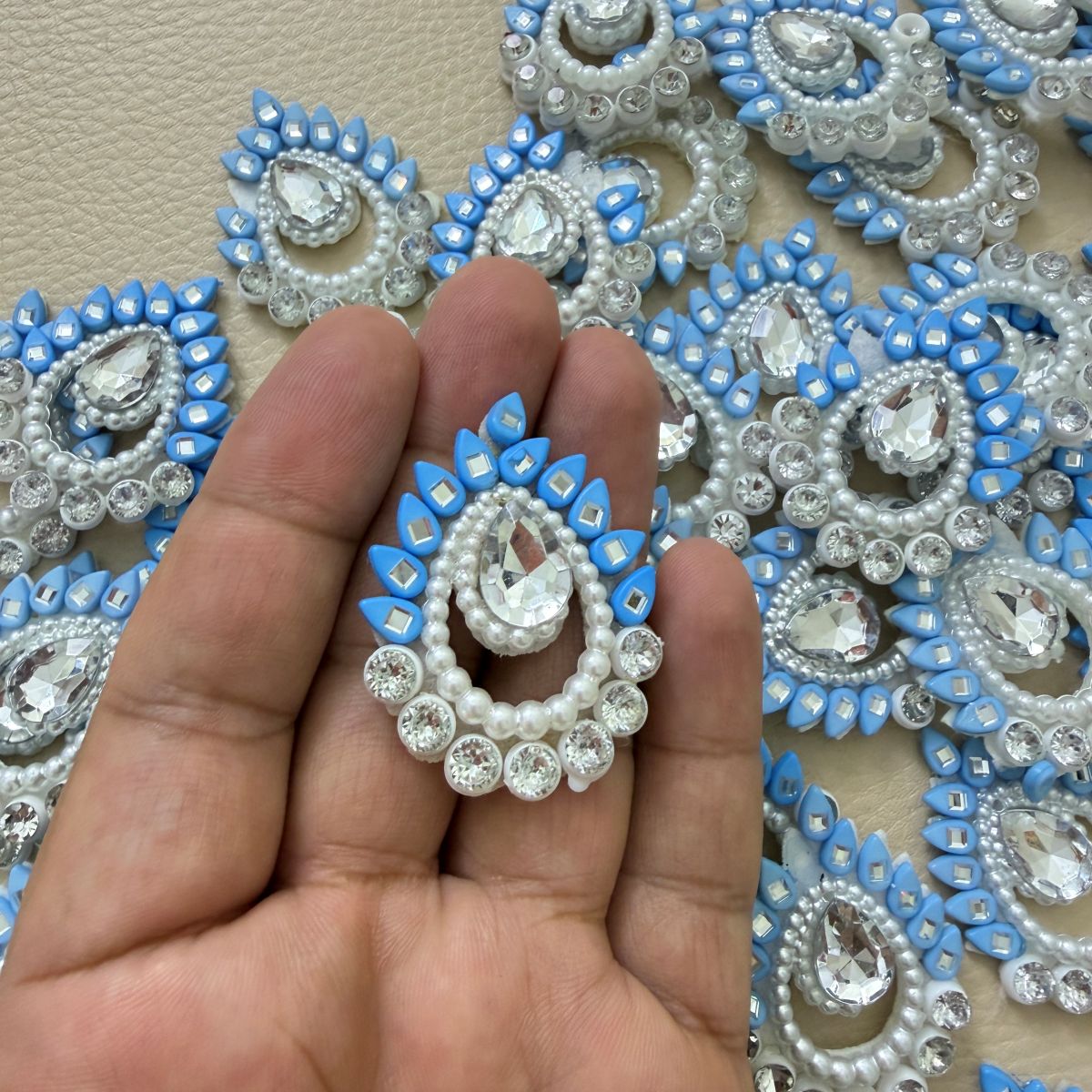 Blue Pearl Crystal Paisley Applique Patches – Pack of 10