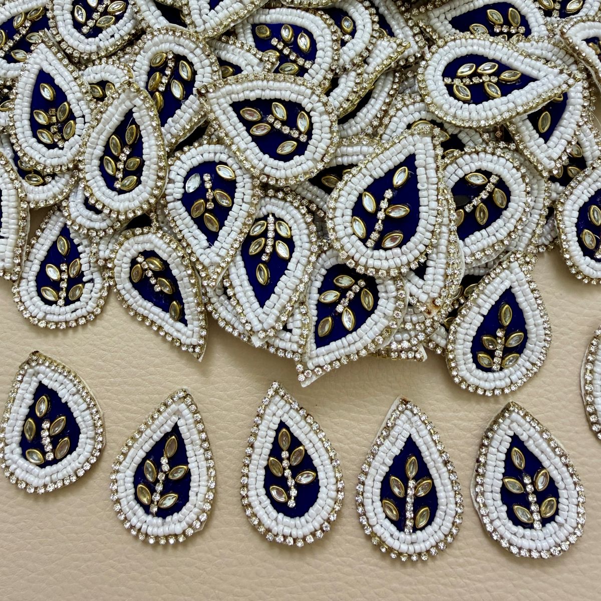 Navy Blue Teardrop Beaded Patch – Crystal Leaf Motif