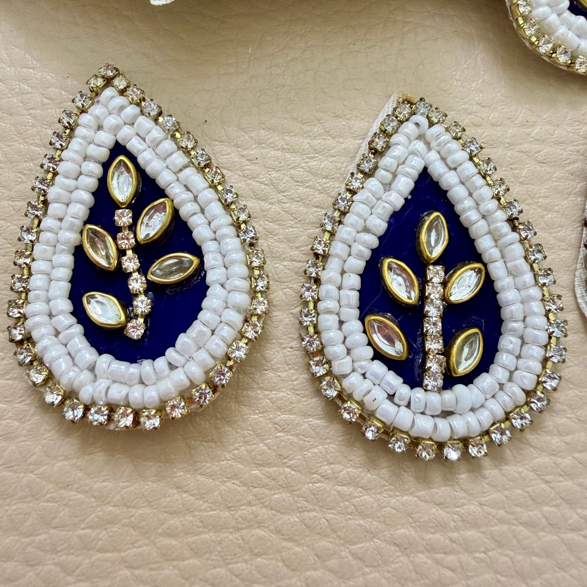 Navy Blue Teardrop Beaded Patch – Crystal Leaf Motif
