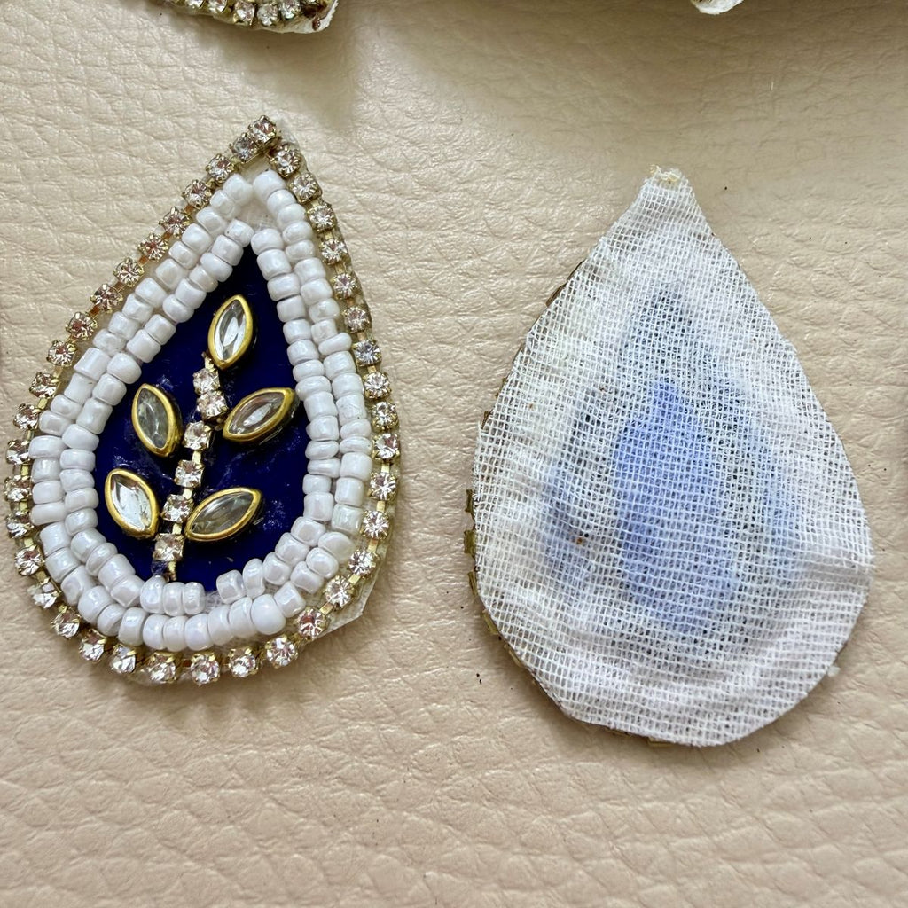 Navy Blue Teardrop Beaded Patch – Crystal Leaf Motif