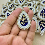 Navy Blue Teardrop Beaded Patch – Crystal Leaf Motif