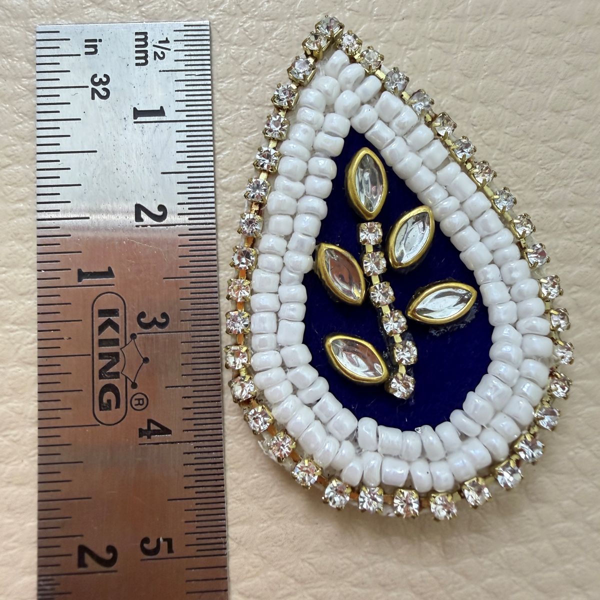 Navy Blue Teardrop Beaded Patch – Crystal Leaf Motif
