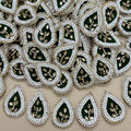 Green Teardrop Beaded Patch – Crystal Leaf Motif