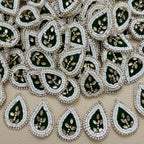 Green Teardrop Beaded Patch – Crystal Leaf Motif