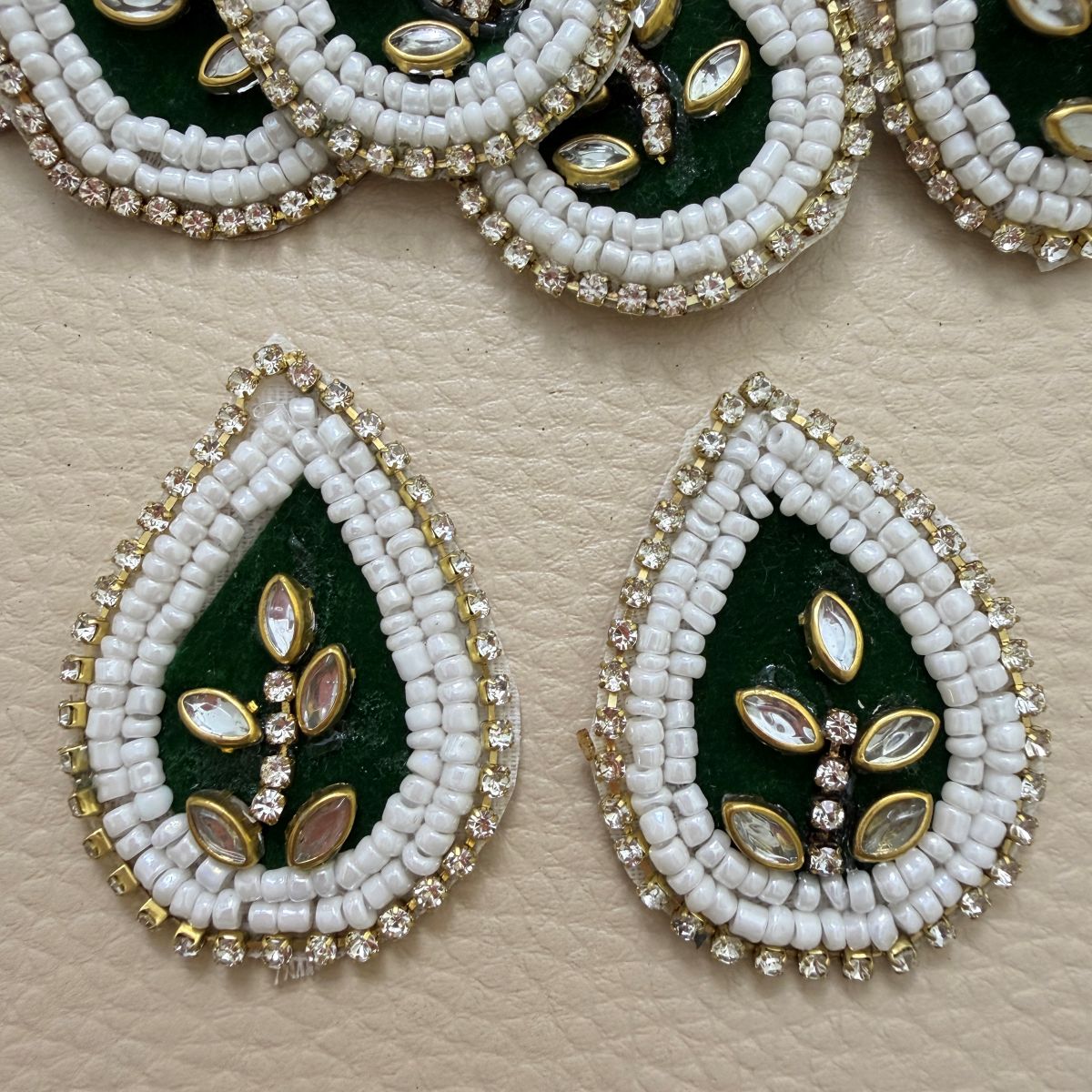 Green Teardrop Beaded Patch – Crystal Leaf Motif