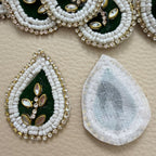 Green Teardrop Beaded Patch – Crystal Leaf Motif