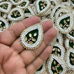 Green Teardrop Beaded Patch – Crystal Leaf Motif