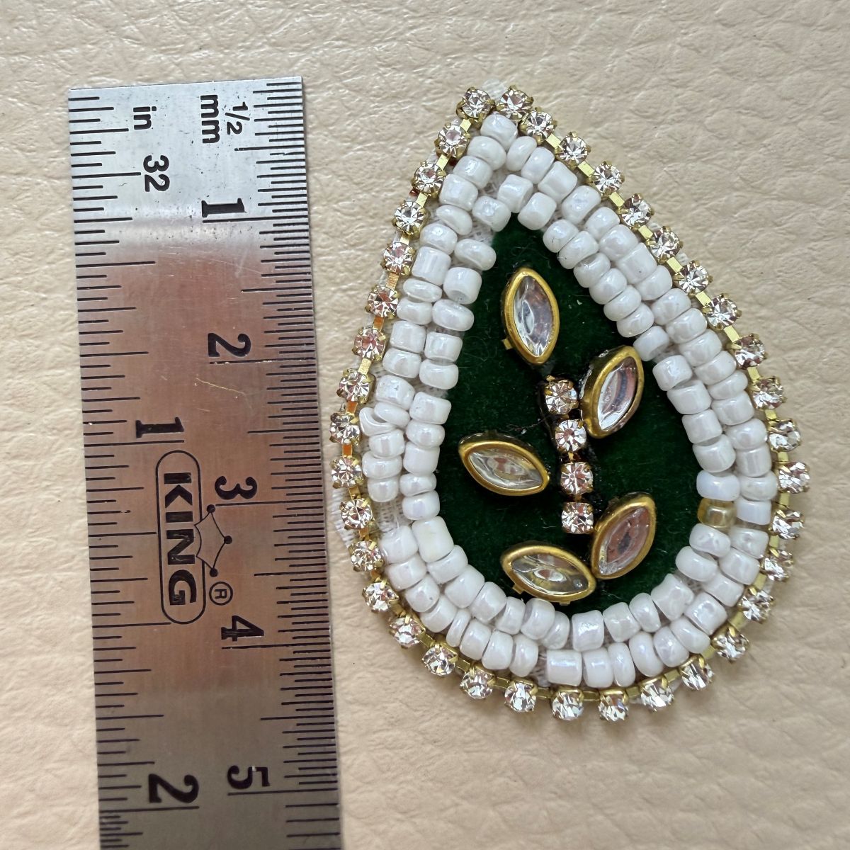 Green Teardrop Beaded Patch – Crystal Leaf Motif