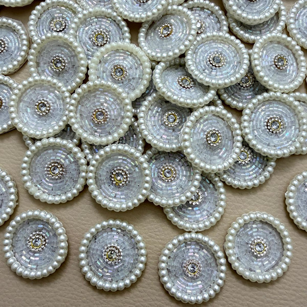 White Pearl Crystal Disc Applique Patches – Pack of 10 Pcs