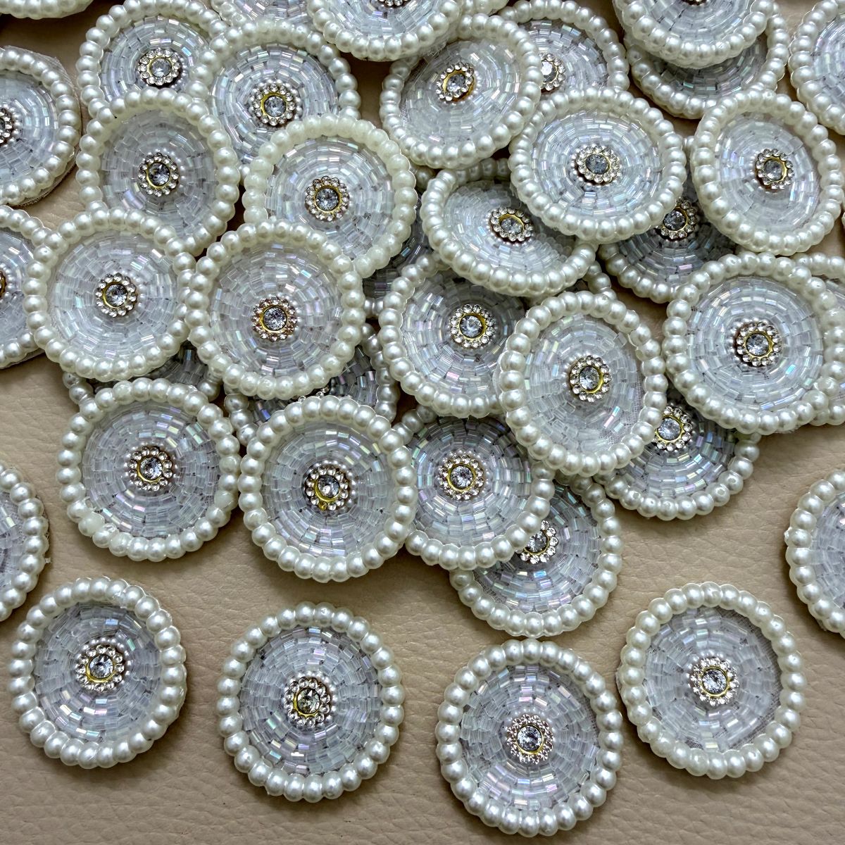 White Pearl Crystal Disc Applique Patches – Pack of 10 Pcs