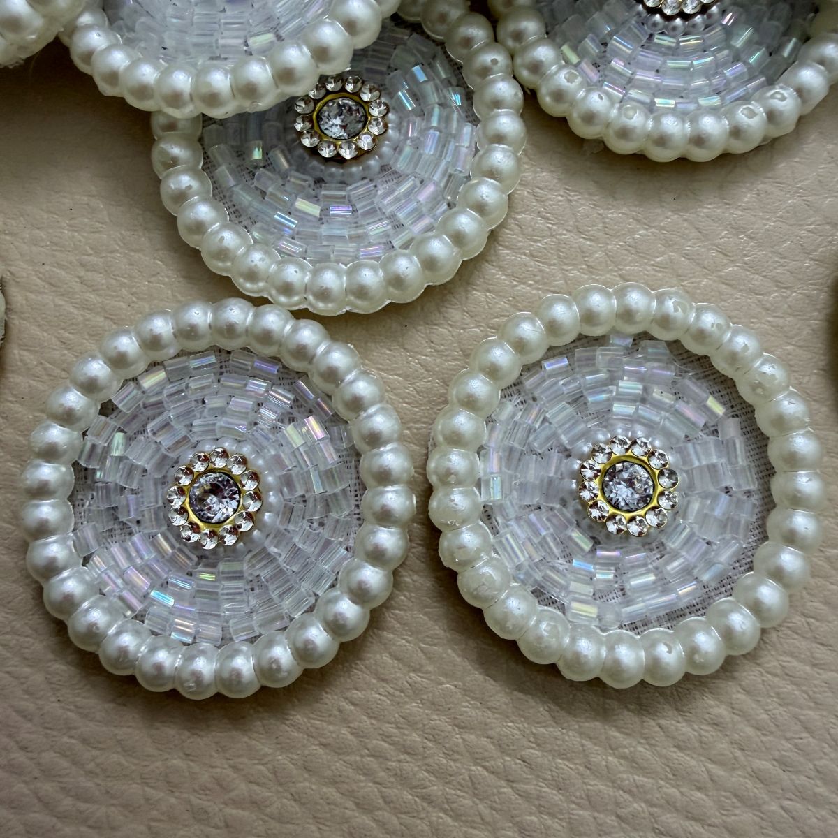 White Pearl Crystal Disc Applique Patches – Pack of 10 Pcs