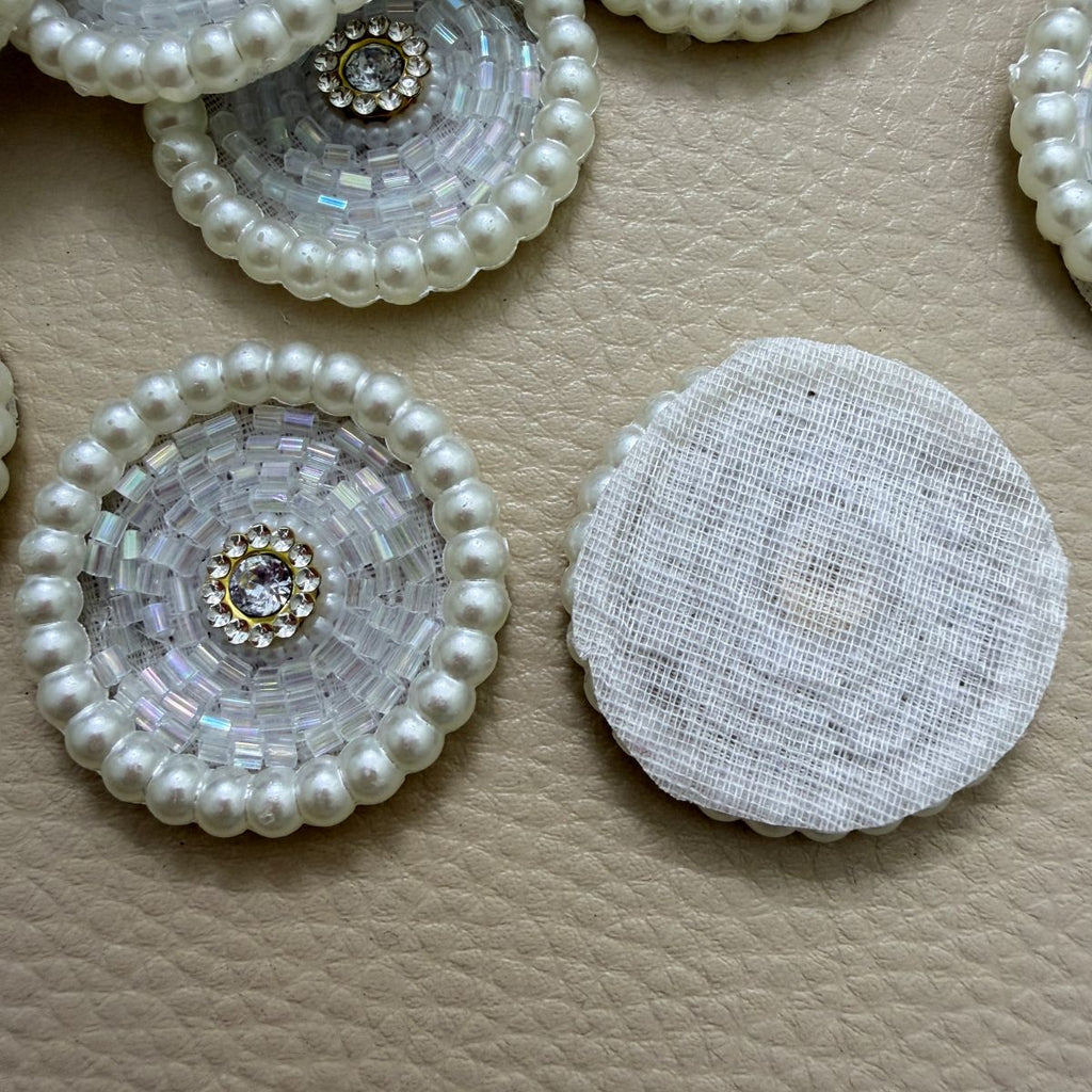 White Pearl Crystal Disc Applique Patches – Pack of 10 Pcs