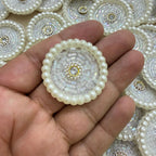 White Pearl Crystal Disc Applique Patches – Pack of 10 Pcs