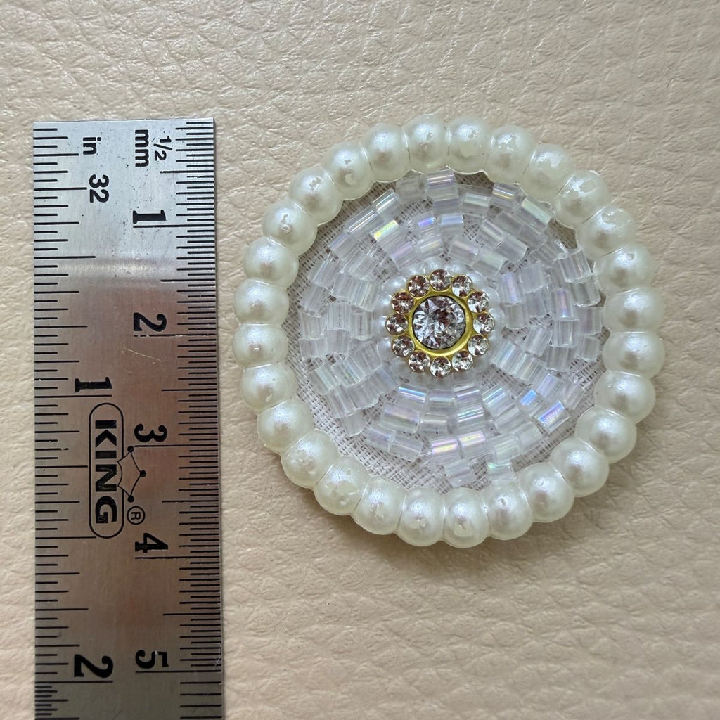 White Pearl Crystal Disc Applique Patches – Pack of 10 Pcs