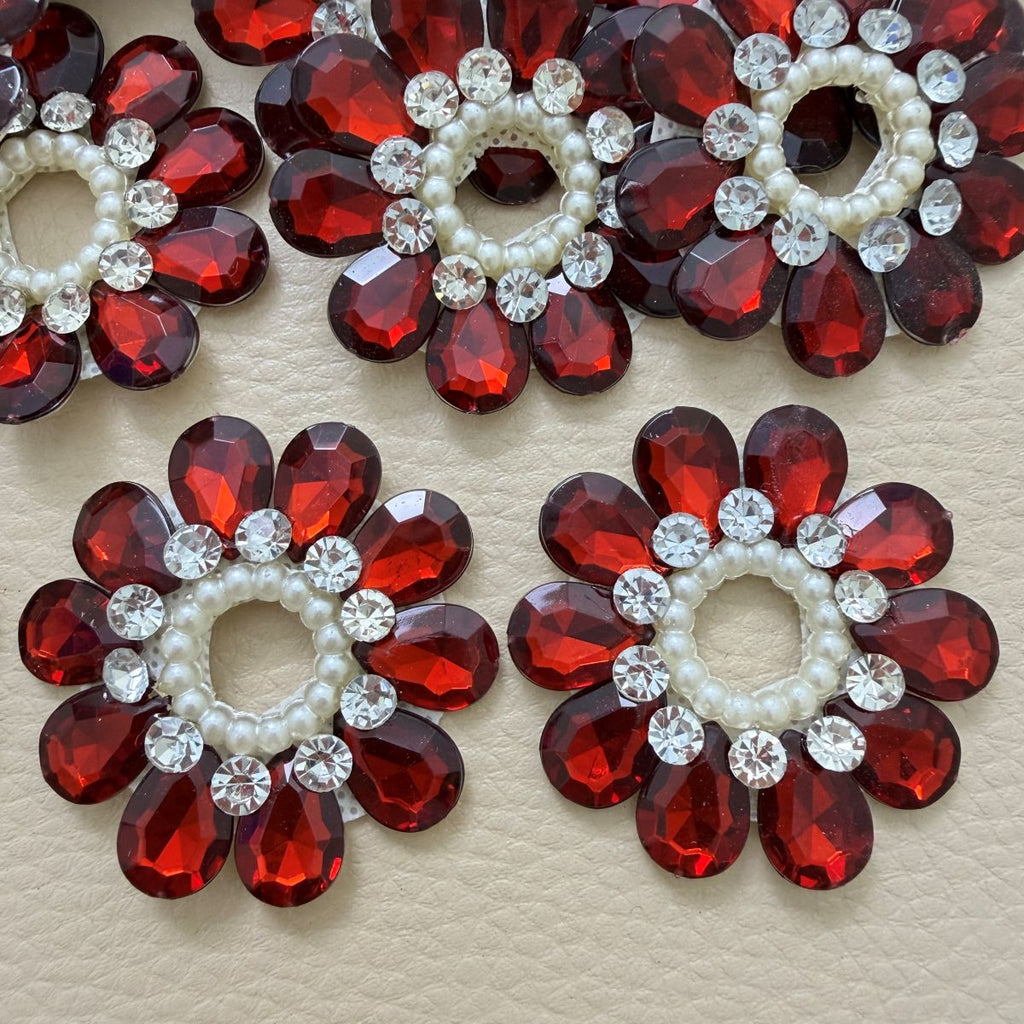 Red Crystal Flower Patch with Pearl Cut-Out Centre
