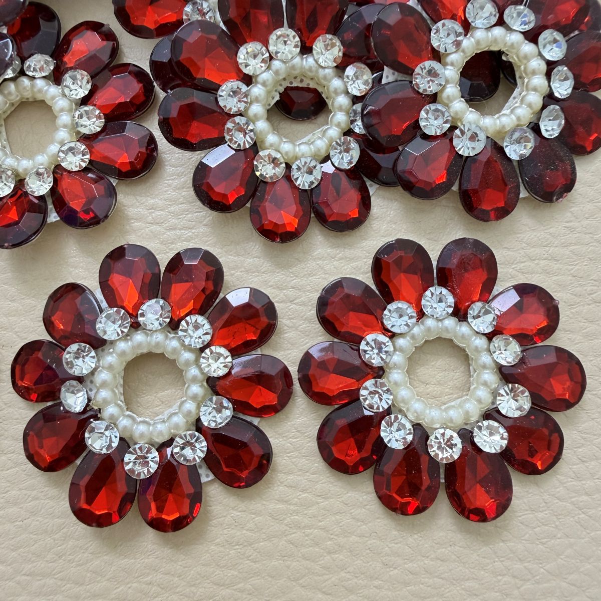 Red Crystal Flower Patch with Pearl Cut-Out Centre