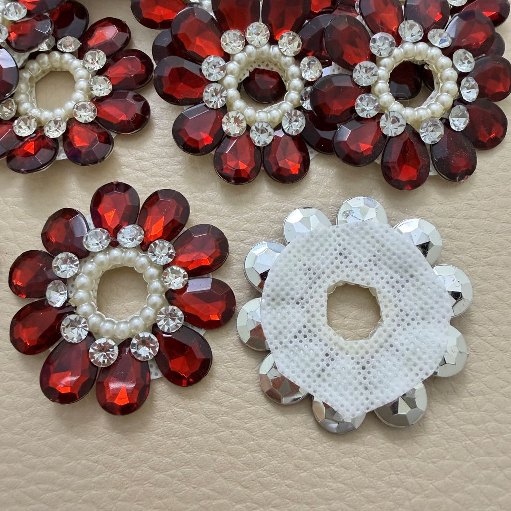 Red Crystal Flower Patch with Pearl Cut-Out Centre