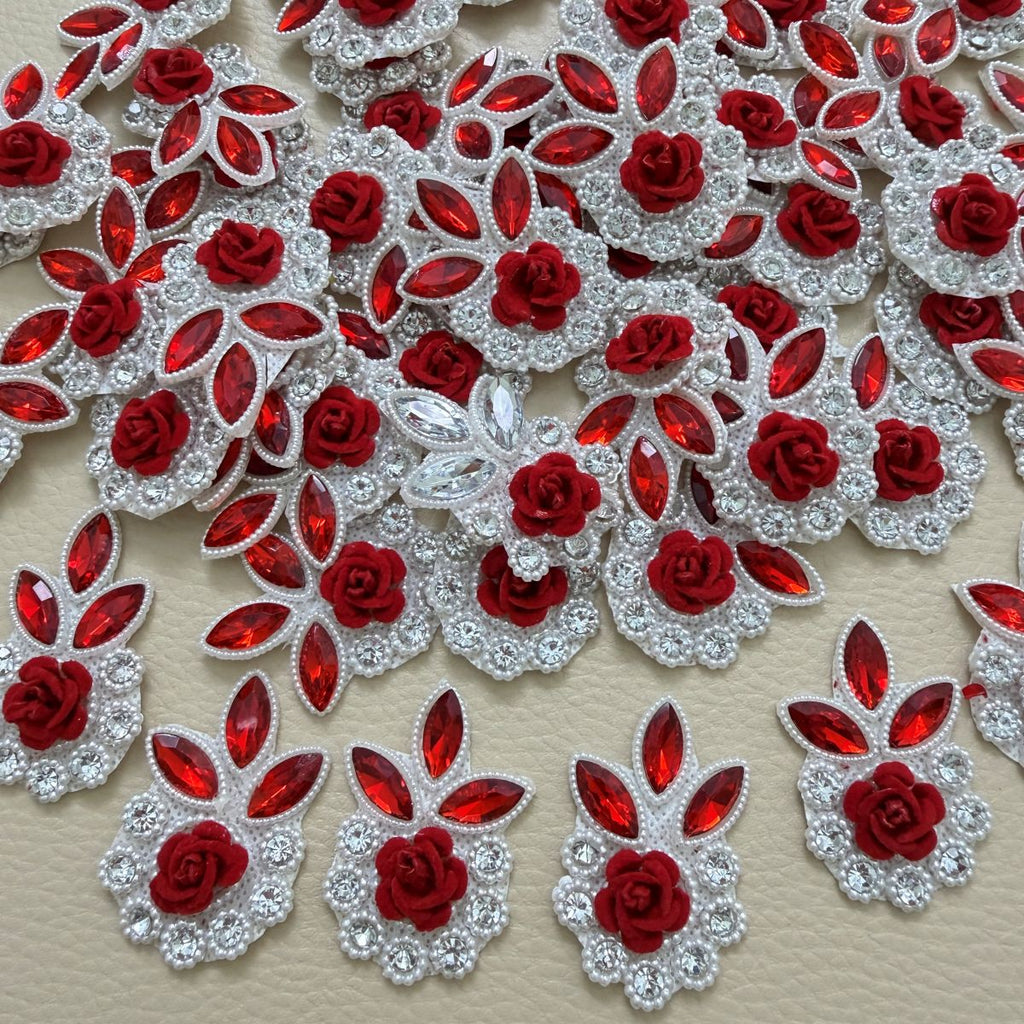 Red Rose Crystal & Pearl Embellishment Patch