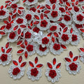 Red Rose Crystal & Pearl Embellishment Patch