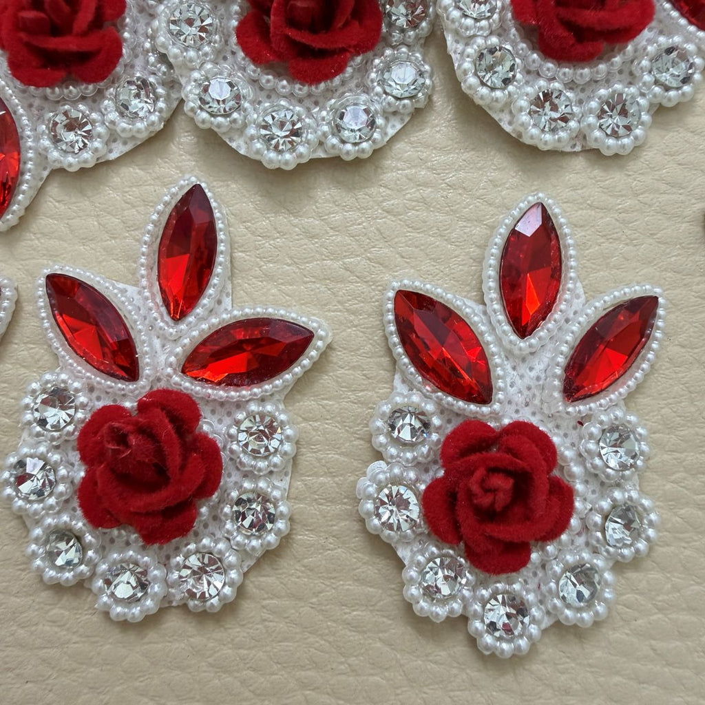 Red Rose Crystal & Pearl Embellishment Patch