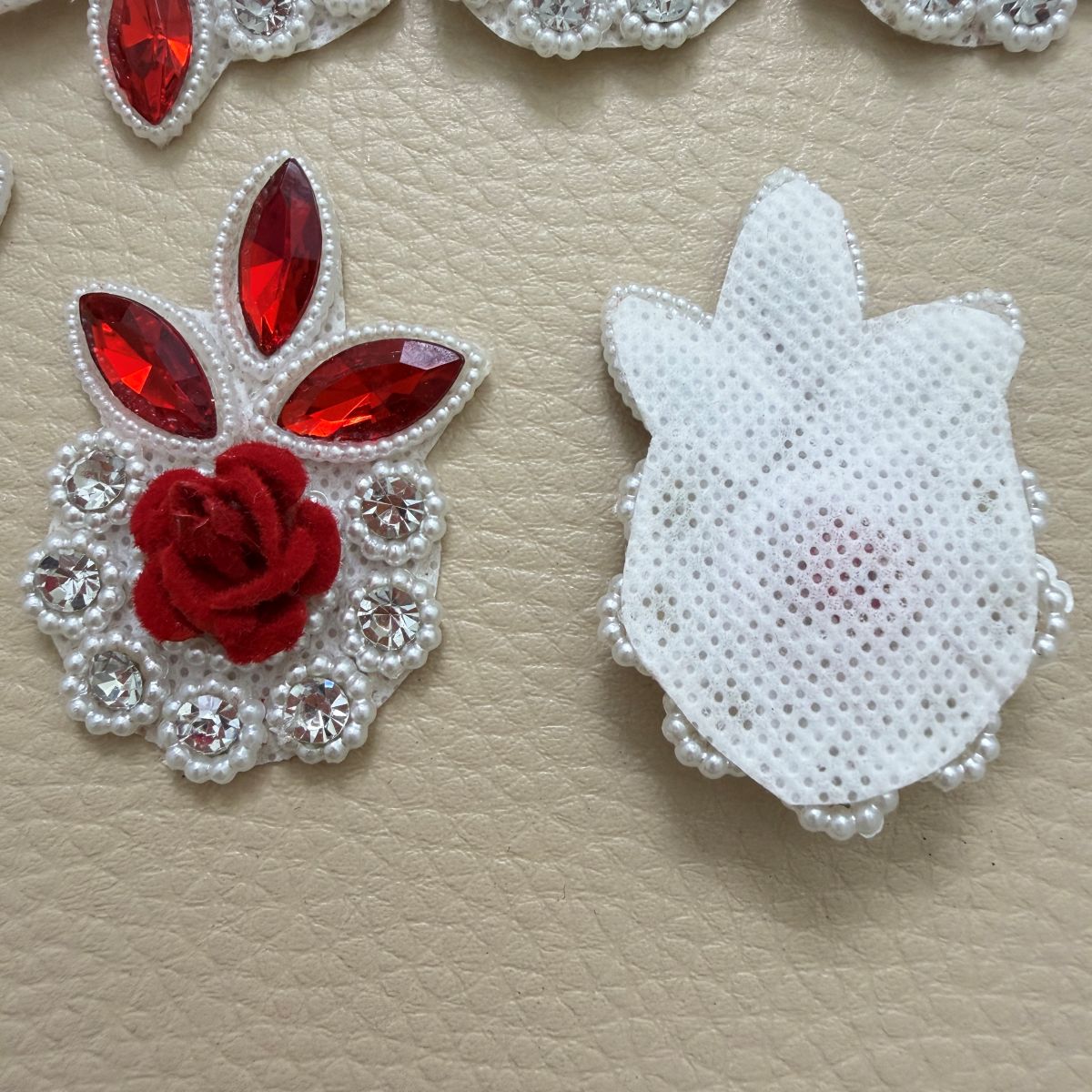 Red Rose Crystal & Pearl Embellishment Patch