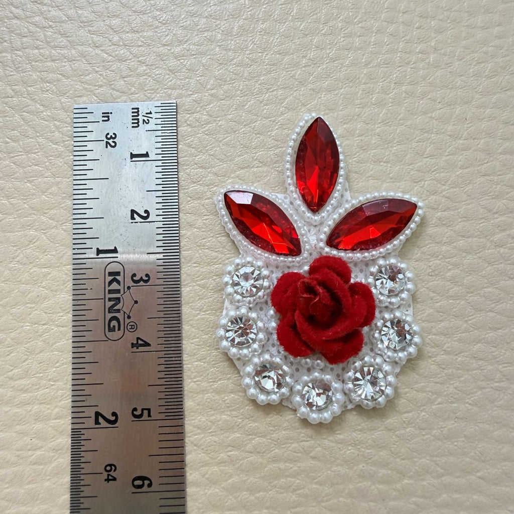 Red Rose Crystal & Pearl Embellishment Patch