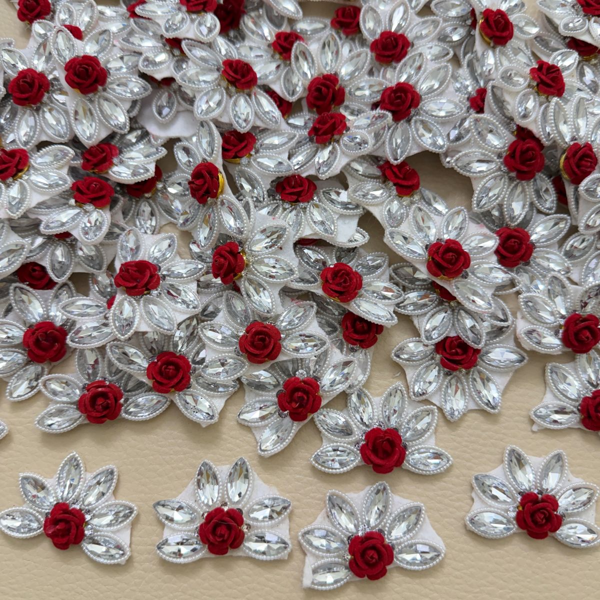 Six-Petal Star Crystal & Pearl Embellishment Patch