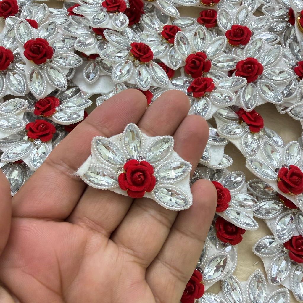 Six-Petal Star Crystal & Pearl Embellishment Patch