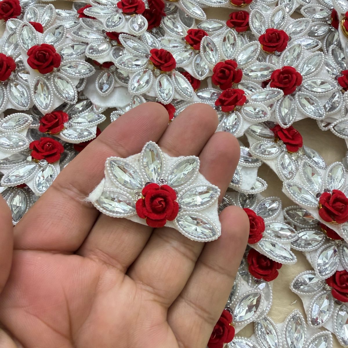 Six-Petal Star Crystal & Pearl Embellishment Patch