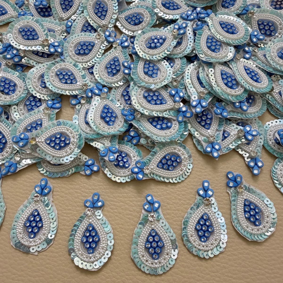Blue Pearl Crystal Teardrop Sequin Applique Patches – Pack of 10