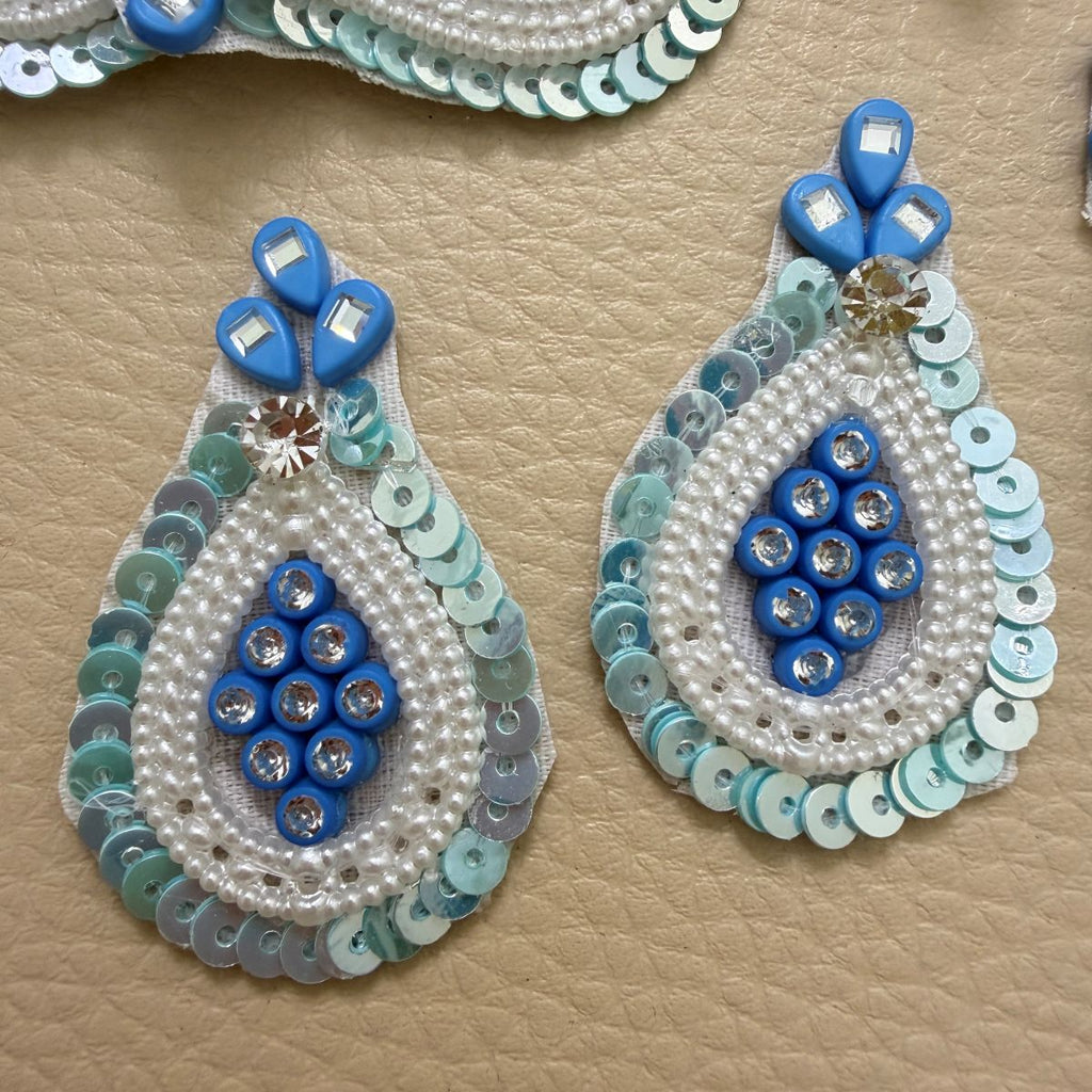 Blue Pearl Crystal Teardrop Sequin Applique Patches – Pack of 10