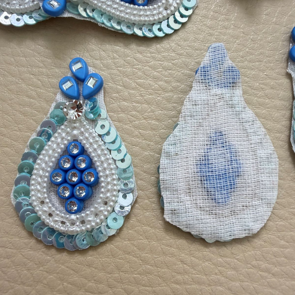 Blue Pearl Crystal Teardrop Sequin Applique Patches – Pack of 10