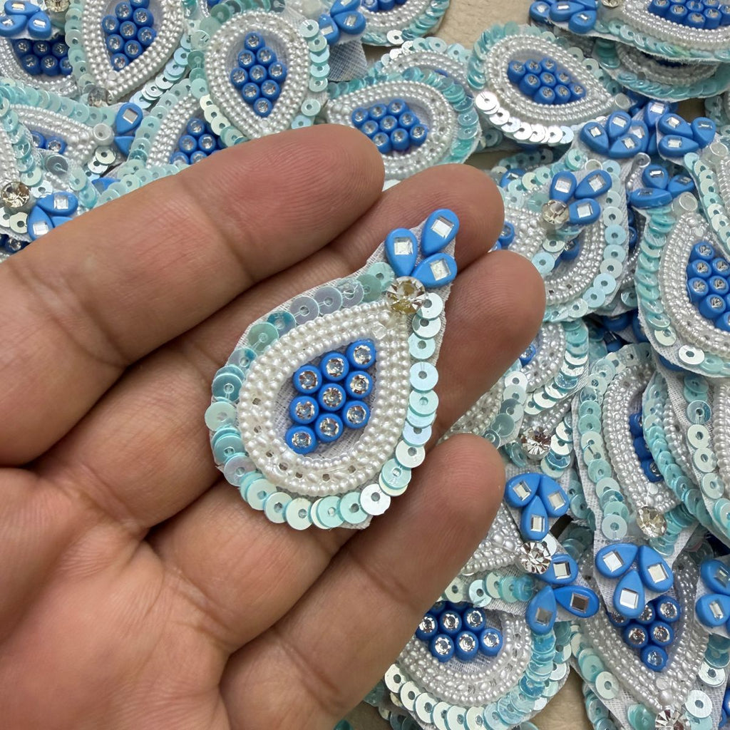 Blue Pearl Crystal Teardrop Sequin Applique Patches – Pack of 10