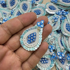 Blue Pearl Crystal Teardrop Sequin Applique Patches – Pack of 10