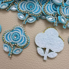 Turquoise Flower Patch with Pearl & Rhinestone Embellishment – Set of 10