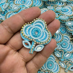 Turquoise Flower Patch with Pearl & Rhinestone Embellishment – Set of 10