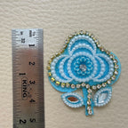 Turquoise Flower Patch with Pearl & Rhinestone Embellishment – Set of 10