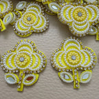 Yellow Flower Patch with Pearl & Rhinestone Embellishment – Set of 10